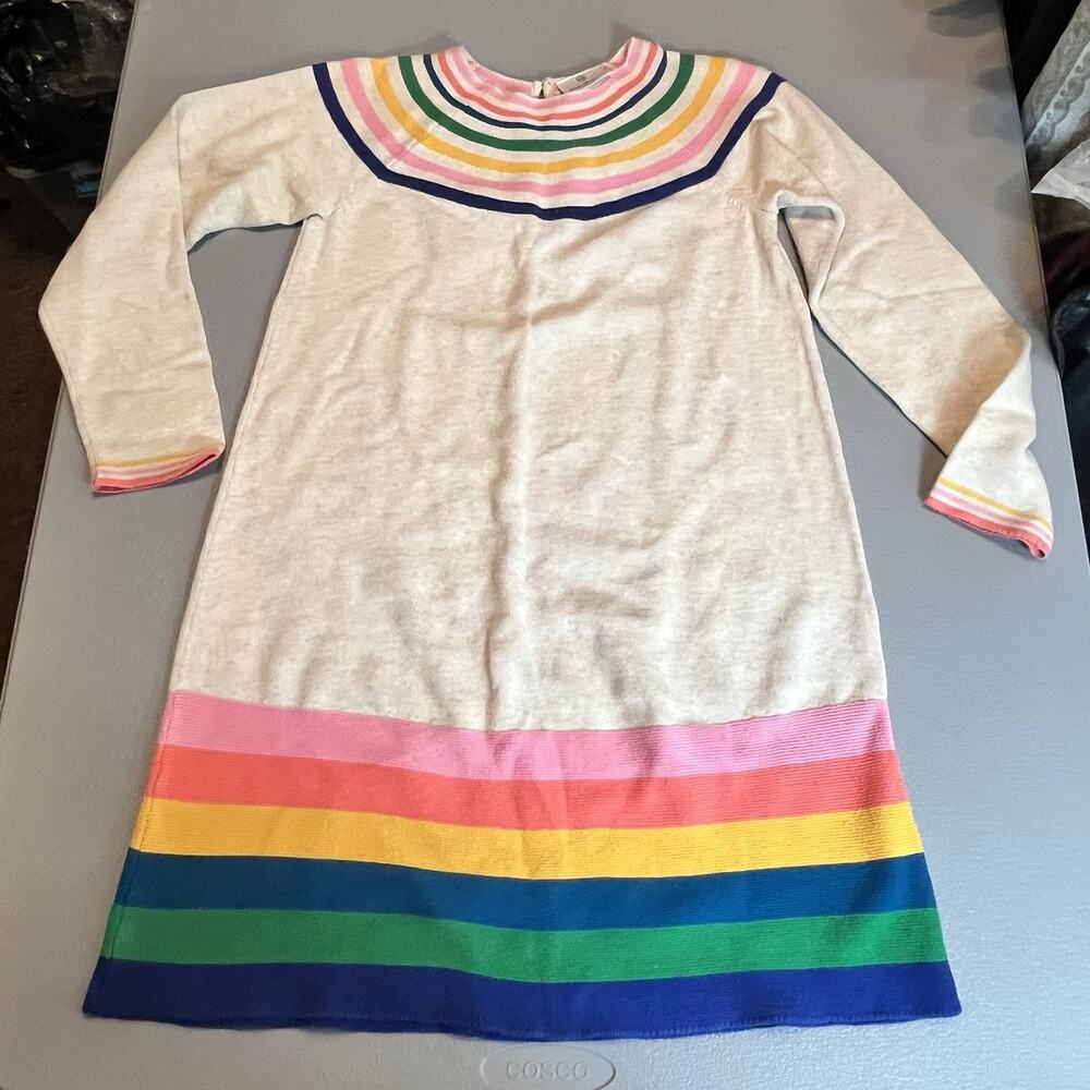 Hanna Andersson Girls Rainbow Stripe Long Sleeve 100% Cotton Dress Size 10 (140)